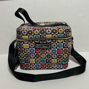NWT Betsey Johnson Donut Print Top Zip Insulated Lunch Bag with adjustable strap